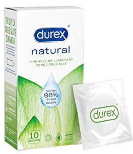 Durex NATURAL - 10 Préservatifs Fins et Lubrifiés à base d'eau
