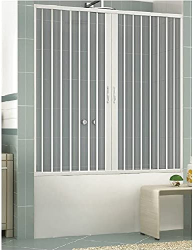 Sopravasca Box Vasca in PVC Nicchia Larghezza 140-200 cm, H 150 cm mod. ASIA, Bianco, box vasca/doccia con apertura centrale a due ante a soffietto, anche riducibile (Larghezza 200 cm, H 150 cm)