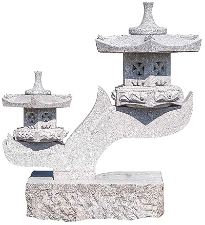 IDYL Lanterne en granit Rankei à 2 bras Résistant au gel Hauteur : 70 cm Gris Fabriquée à la main Décoration asiatique pour le jardin Étang Éclairage de chemin Convient pour