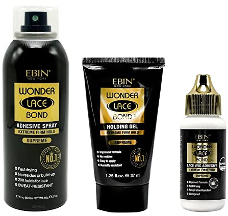 EBIN NEW YORK - WONDER LACE BOND - Extreme Firm Hold Supreme - Adhesive Spray / Holding Gel / Lace Wig Adhesive - Trio Deal 300 g (Pack of 1)