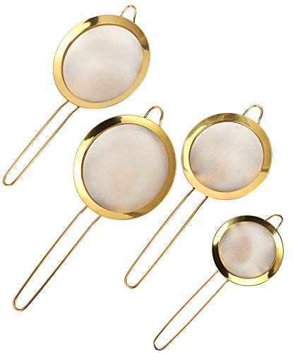 HOHXFYP 4 Pezzi Setaccio per Farina in Acciaio Inossidabile, Colino a Maglia Fine con Lama Finita a Specchio con Manico in Piedi Setaccio per Farina Setaccio a Rete per Succhi di Raffinazione, Burro,