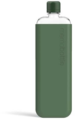 memobottle SLIM (Moss Green) Bundle - 15oz (450ml) - Bottle, silicone sleeve & lid | Sleek, Slim & Flat Water Bottle for Bags | BPA Free Tritan | Modern | Ideal for Daily Use