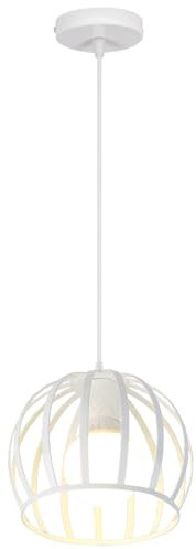 iDEGU Lampadario moderno a sospensione in metallo a forma di gabbia vintage E27, lampada da soffitto per camera da letto, soggiorno, cucina, sala da pranzo, ristorante, (20 cm, bianco)