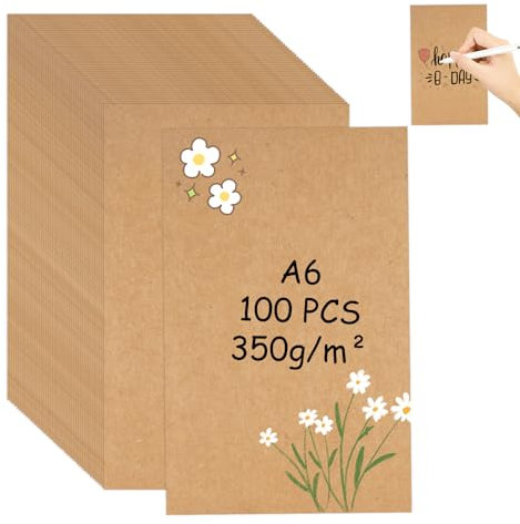 100 Stück A6 Kraftpapier Karten, 14.5 x 9.5 cm Postkarten Blanko, 350g/m² Karteikarten zum Drucken Selbstgestalten für DIY Geburtstagskarten, Hochzeitskarten, oder Vokabelkarten