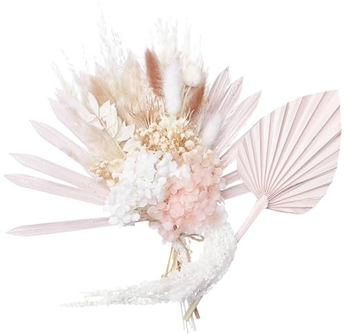 The Baked Studio - Set di topper per torta con fiori secchi e palma secca e foglia di palma solare, pampa e amaranto per decorare torte (set di pampa rosa)