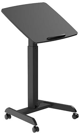 Worktrainer Kleiner Gasfeder-Sitz-Steh-Schreibtisch - Zeichentisch - Rednerpult - MOBISPOT - auf Rollen - Home-Office - kompakter Schreibtisch - SCHWARZ