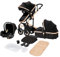 NADDLILY Poussette 3 en 1, Poussette Bebe avec Conception Portable Pliable en Un Clic, Pousette 3 en 1 avec Poussée Réversible Bidirectionnelle, Poussette Canne avec Accessoires (588 Black Gold)