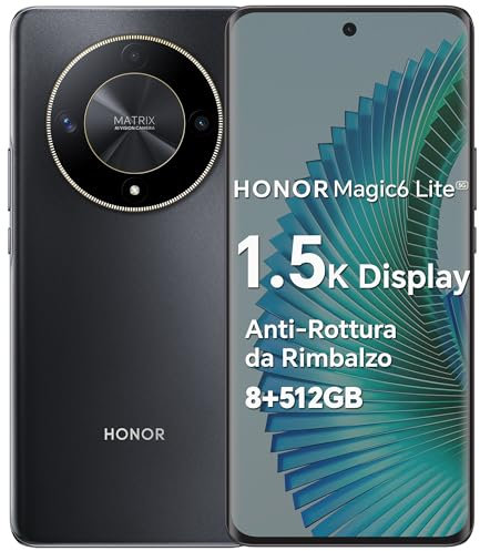 HONOR Magic6 Lite Smartphone 5G, Dual SIM NFC Android Mobile Phones Without Contract(512GB/8GB RAM,5300 mAh, Ultra-Bounce Anti-Drop AMOLED Display,Snapdragon 6 Gen 1,108MP),Midnight Black