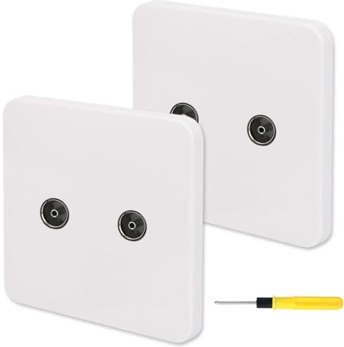 Acmerota TV Aerial Socket Co-Axial Aerial TV Wall Plate for TV or FM Coaxial Aerial Connection Home Office School, White, Square Edge (Pack of 2)