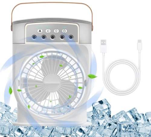 Mini ventilateur de climatisation portable, refroidisseur d'air par évaporation, 3 vitesses, réservoir d'eau de 600 ml, lumières arc-en-ciel, ventilateur de refroidissement portable avec système de