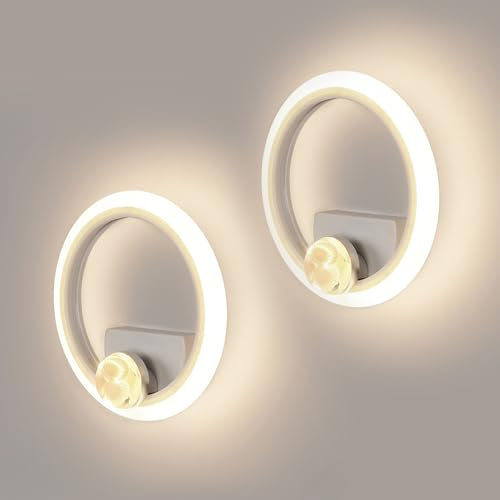 RUYI 2 Pcs Applique Murale Intérieur Moderne,12W Appliques LED Forme D'anneau De Coquillage,2800-6500K,Luminaire Mural en Acrylique pour Chambre,Salon,Hôtel,Escalier et Allée