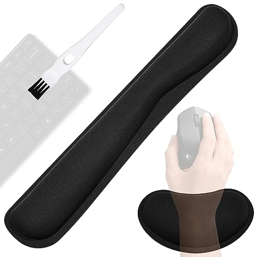 FANWINKJ Set 2 Pièces Repose Poignets Clavier & Souris avec Brosse | Mousse Mémoire | Design Ergonomique | Anti-Dérapant Lavable - pour Télétravail/Bureau/Gaming (Noir)