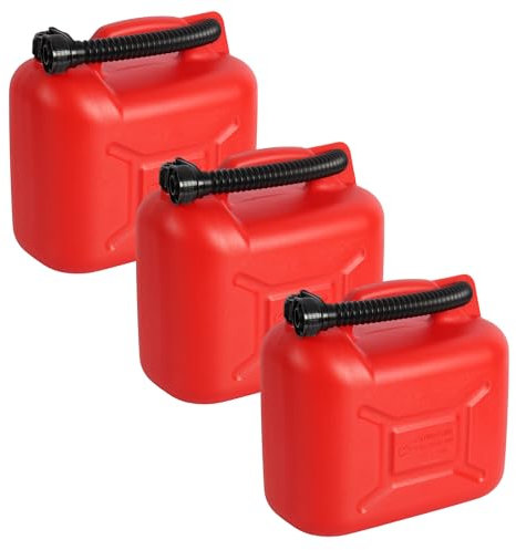 (Pack of 3) 10L Plastic Fuel Tank Cans – Durable Jerry Cans for Petrol, Diesel, and Oil Storage with Handles & Flexible Pouring Spouts, UN Certified (UN 3H1/Y0.9/150)