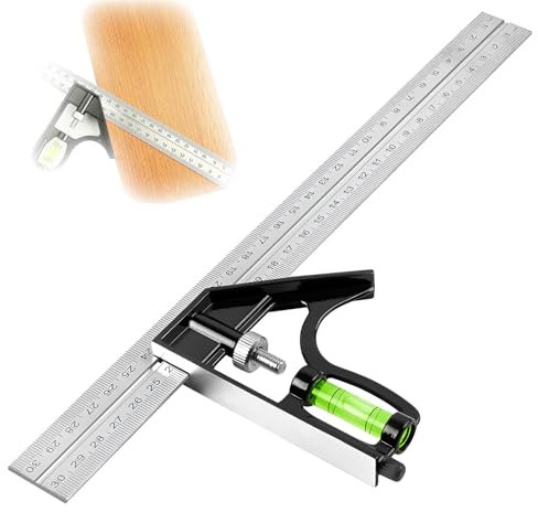 Ángulo de combinación de 300 mm, ángulo combinado, cuadrado combinado, ángulo de tope con nivel de burbuja y aguja, ángulo de tope de 45 grados de 90 grados de metal para medir y marcar con precisión