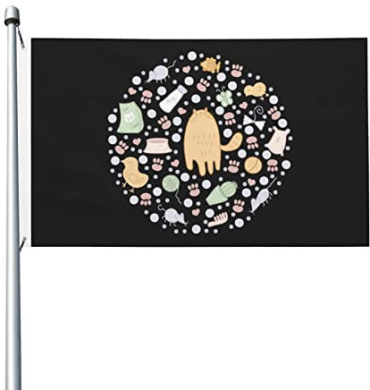 Drapeau Chat Rond Et Mignon Pavillon Imperméable Flag Couleurs Vives Bannière Pour La Maison Jardin Carnaval 150X90Cm