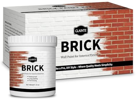 GLAINTE Brick Transformation Paint for Brick, Fireplaces, Walls, and Concrete, Interior/Exterior, 16 oz Kit, White, Included Tools