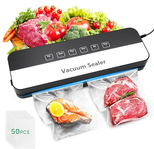 Envasadora al vacío 6 en 1 para alimentos en modo seco/húmedo, sellador de película de alimentos con bolsa de vacío