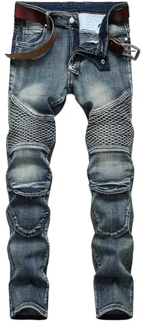 Jean skinny déchiré pour homme, coupe ajustée, tendance, style motard, retro, Taille 4XL