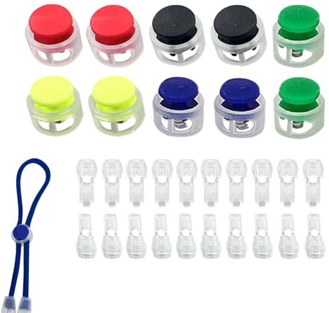Set di fibbia per blocco cavo: senza reggiseni per scarpe, clip elastiche alternative | Tappo a molla regolabile con meccanismo di bloccaggio fermo, ideale per bambini borse per scarpe
