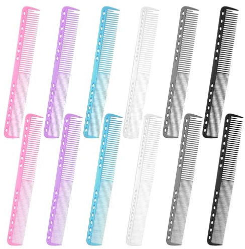 12 Pcs Cutting Combs for Hair Stylist Professional, Heat Resistant Fine Tooth Hairdressing Combs Carbon Fiber Comb Salon Hair Cutting Comb for Stylists, Men and Women 6 Colors