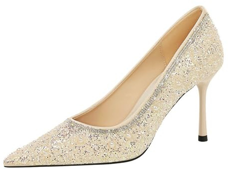 Mujer Zapatos de Tacón 8 CM Sexy Stilettos con Punta Aguda Brillante Lentejuelas para Fiestas y Bodas-Numeric_35
