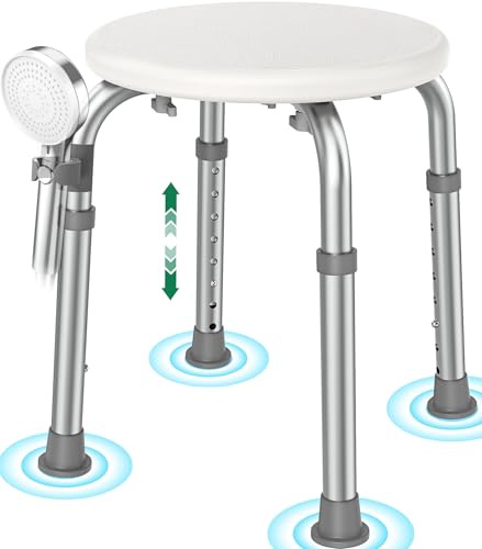 Luckfaith Sgabello Doccia con Altezza Regolabile, Portata 158 kg, Seduta Bagno Leggera con Piedini Antiscivolo, Montaggio Senza Attrezzi, Sedia Doccia Portatile per Anziani e Disabili