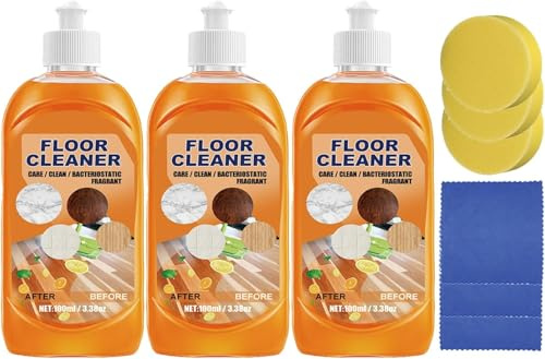 Multifunctional Floor Cleaner Liquid, Powerful Floors Cleaner for Decontamination, Wood Floor Polish, Quick Drying and Non Slip Tile Cleaneing, Household Cleaning Products, Fresh Lemon Smell (3PC)