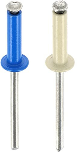 Restagraf – Remaches florecientes azules, blancos para placas de matrícula – Diámetro 4 mm – Longitud 26 mm – Ref. 225107 - Blister de 8, gris/azul