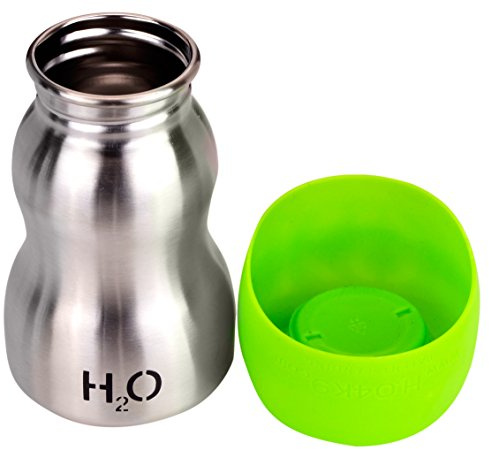 H2O4K9 Stainless Steel Dog Water Bottle and Travel Bowl, Small, 270 ml, Lime Green