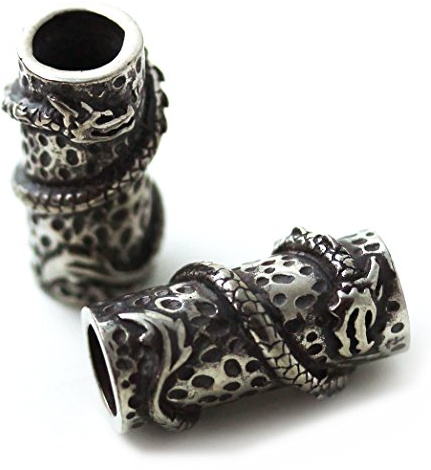 LynnAround Pewter Norse Nordic Viking Dragon Beard Beads Rings, Dwarven Dreadlock Pirate Medieval Hair Beads, Pagan Jewelry