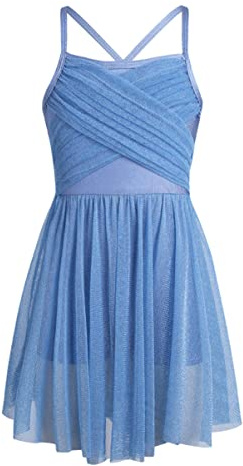 CHICTRY Vestito da Danza Classica Bambina Tutu da Balletto Glitter Abito da Ballo Latino Senza Manica Ballerina Ragazza Vestito Pattinaggio Artistico Danza Moderna Dancewear Azzurro 6 Anni