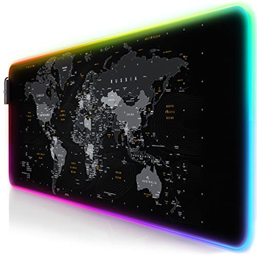 TITANWOLF - RGB Gaming Mauspad - LED Schreibtischunterlage - 800x300 mm - XXL Mousepad - LED Multi Color - 11 Beleuchtungs-Modi - 7 LED Farben Plus 4 Effektmodi - abwaschbar - Weltkarte