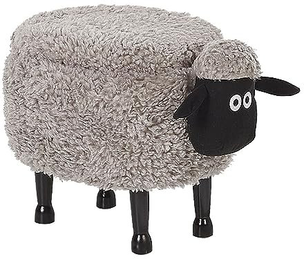 Beliani Bezaubernder Hocker für Kinder in Schaf-Form grau Felloptik mit Stauraum Sheep
