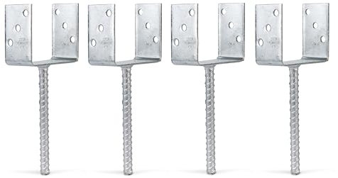 Alberts 215071 Ancre de poteau en U | avec ancrage béton en acier strié | galvanisée à chaud | largeur 121 mm | longueur de l'ancrage béton 200 mm | Set de 4 pièces