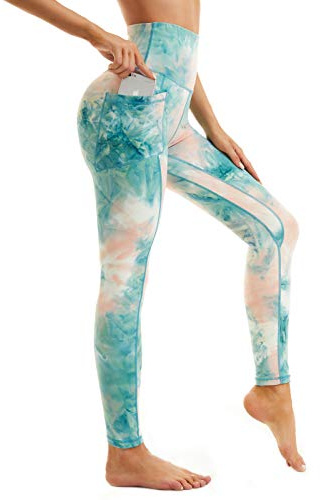 AMYTIS Damsportleggings, yogabyxor, hög midja med fickor, fitness, stretch, ogenomskinliga, långa, gym, mobilväska