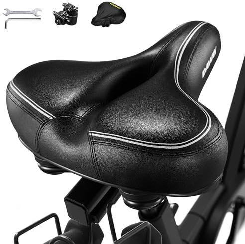 DAWAY C30i Comfortable Oversized Bike Seat - Memory Foam Padded Exercise Bicycle Saddle for Peloton, Stationary, Mountain, Road Bikes - Extra Wide Replacement Cushion for Men Women Comfort, Great Gift