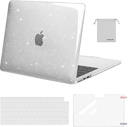 MOSISO Hülle Kompatibel mit MacBook Air 13 Zoll M4 M3 M2 A3240 A3113 A2681 2025-2022, Glitzer Hartschale Case & Tastaturabdeckung & Bildschirmschutz & Tasche für MacBook Air 13,6 Zoll, Transparent