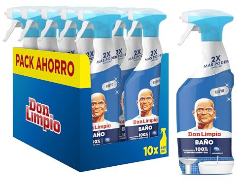 Don Limpio Baño Limpiador en Spray 10 x 450ml, Producto de limpieza para Baño Con Poder Antical, Elimina el 100% de los Restos de Jabon
