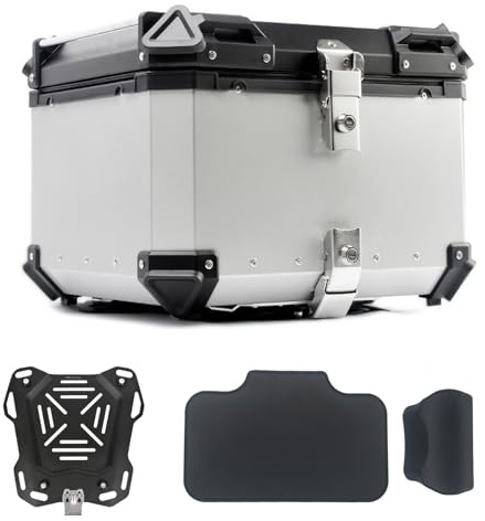iproods 55L Motorcycle Top Case, Aluminum Alloy Universal Motorcycle Tail Box, Dual-key Storage Carrier Case Luggage Trunk (Silver, 55L)