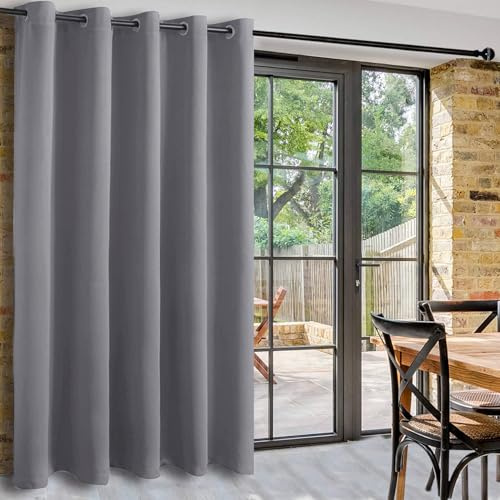 DWCN Door Curtain Thermal Blackout Curtains Room Divider Curtain Ring Top | Extra Wide Curtains Single Curtain Room Darkening Windows Curtains for Bedroom Lounge Baby Nursery,Grey,80 x 84 inch,1 Panel