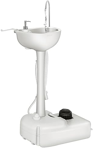 COSTWAY Lavandino da Campeggio con Pompa a Pedale, Lavandino Portatile con Serbatoio d'Acqua da 17L, Dispenser Sapone, Portasciugamani e Ruote (50 x 34 x 102cm)