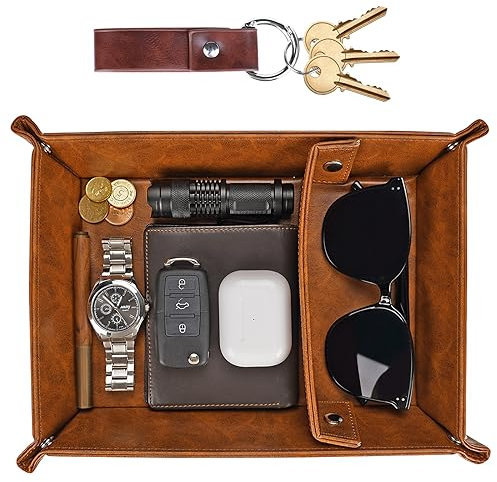 Taschenleerer Schmucktablett Tablett Leder Geschenke für Männer, Schreibtisch Organizer Geburtstagsgeschenk für Männer, Ablageschale Schlüsselschale für Uhren Handy Schmuck Schlüssel Münzen Geldbörse