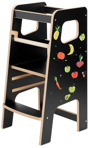 Garronda Lernturm ab 1 Jahr Tritthocker Kinder Kinderhocker Learning Tower Sicherer Montessori Spielzeug ab 1 Jahr Kinder Schwarz GD-0056