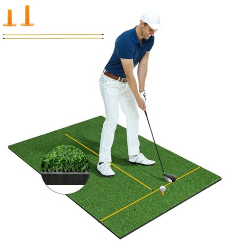 COSTWAY Golf Abschlagmatte, 152 x 92cm Golf Übungsmatte inkl. 2 Gummi-Tees und 2 Ausrichtungsstäbe, Golfmatte mit 6 Abschlagpositionen, für Indoor und Outdoor (152 x 92cm, 32mm)