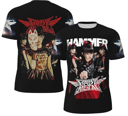 Baby*Metal T-Shirt Ba*nd Soft Black T Shirt Manches Courtes Casual T-shirt pour Hommes Adolescents Garçons T-shirts Col Rond Fans Merch Tops, Noir , 4XL