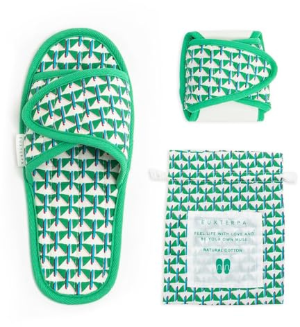 EUXTERPA Women Travel Slippers, Adjustable Ladies Slipper, Lightweight Easy Carry Foldable Travel Slippers with Storage Bag