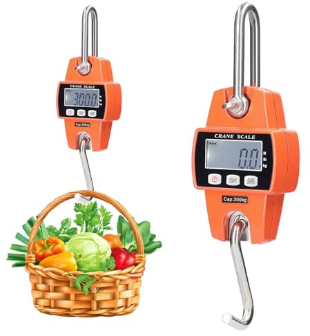 WIYETY Báscula Digital Colgante 300 kg Con Ganchos - LCD Portátil Para Equipaje, Granja, Fábrica y Caza