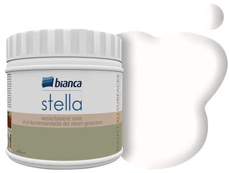 Bianca Stella Pintura para muebles premium sin lijado para cocina y baño, Blanco marfil, Brillante, 500ml, a base de agua, pintura acrílica para todas las superficies, madera, azulejos, metal