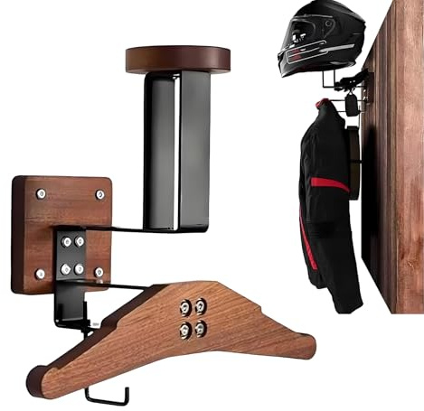 Support Casque Moto,Porte Casque Moto en Bois Mural,Organiseur Multifonction pour équipement Vélo/Veste/Sac/Gants/Gilet Tactique,Gain de Place