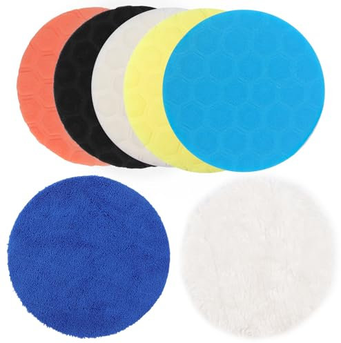 DXLing 7 Pezzi 150 mm Tampone per Lucidante Set di Spugna per Lucidatura Auto 150mm per Bellezza Pulizia dell'Auto